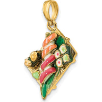 14K Yellow Gold 3D Sushi Plate Pendant Charm with Multi-color Enamel Accents by Oro Pregiato