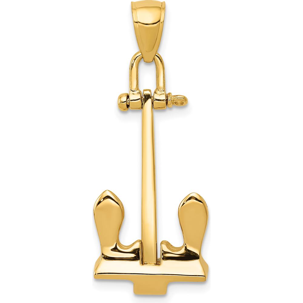 14K Yellow Gold 3D T-Bar Anchor Pendant - 36mm Length by Oro Pregiato