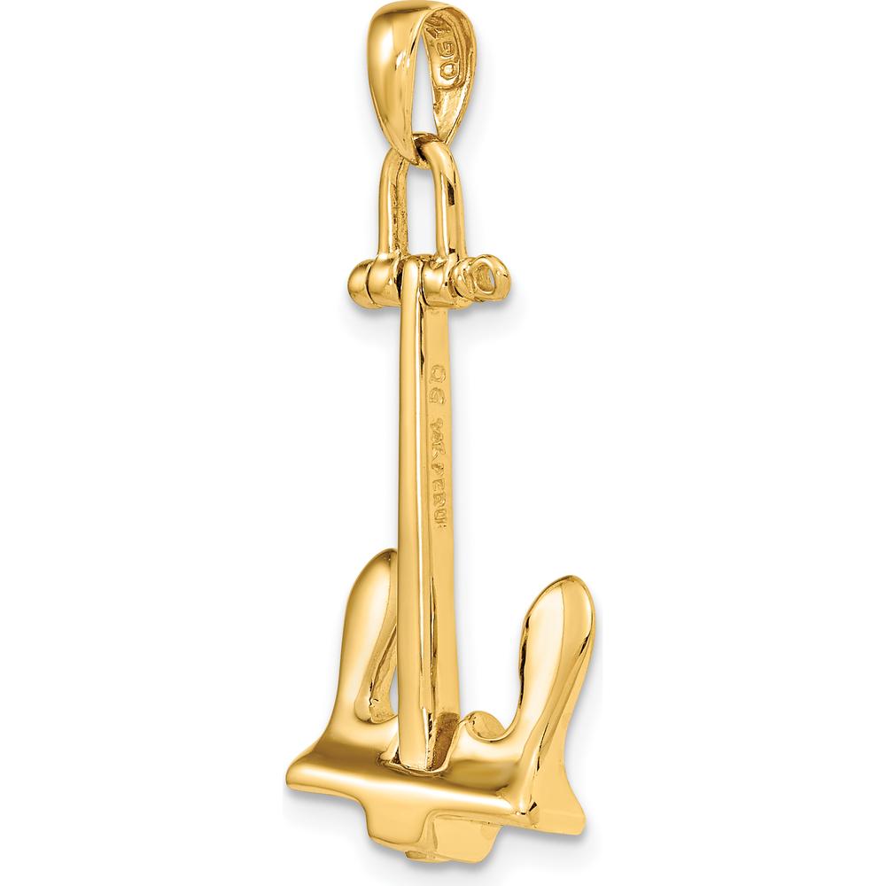 14K Yellow Gold 3D T-Bar Anchor Pendant - 36mm Length by Oro Pregiato