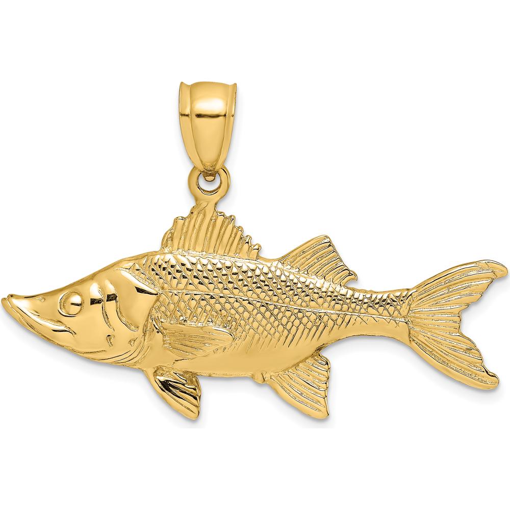 14K Yellow Gold 3D Tarpon Fish Pendant with Polished and Textured Detailing by Oro Pregiato