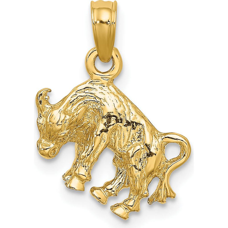 14K Yellow Gold 3D Taurus Zodiac Charm Pendant with Textured Bull Design - 17.55mm Length by Oro Pregiato