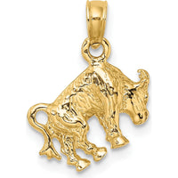 14K Yellow Gold 3D Taurus Zodiac Charm Pendant with Textured Bull Design - 17.55mm Length by Oro Pregiato