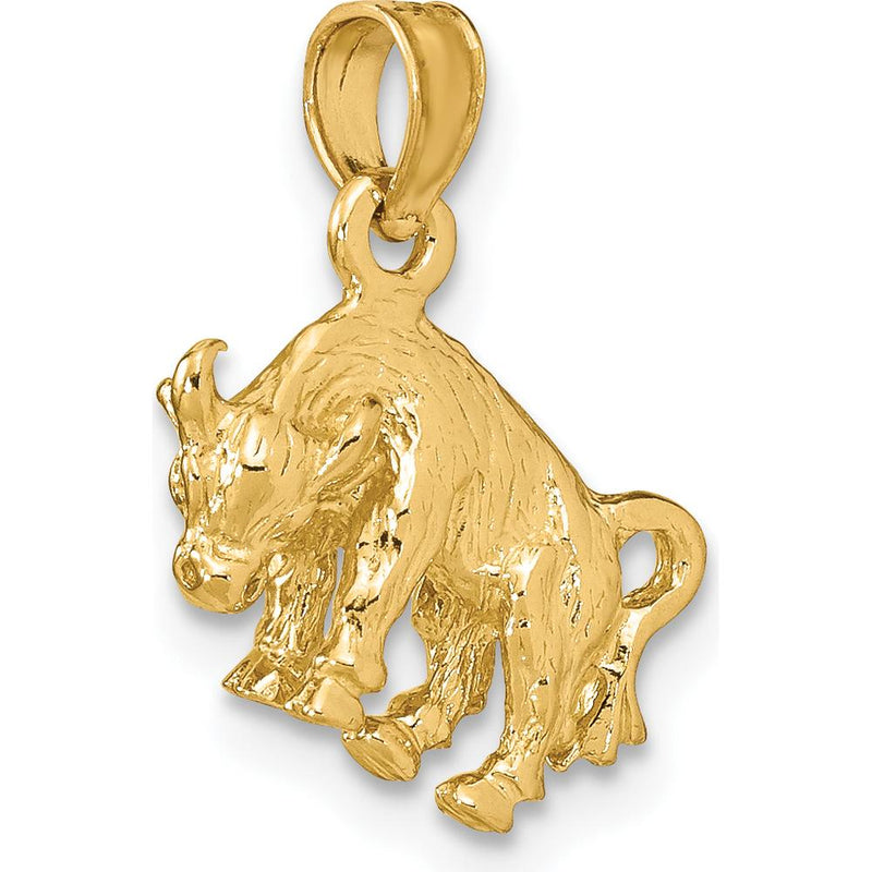14K Yellow Gold 3D Taurus Zodiac Charm Pendant with Textured Bull Design - 17.55mm Length by Oro Pregiato