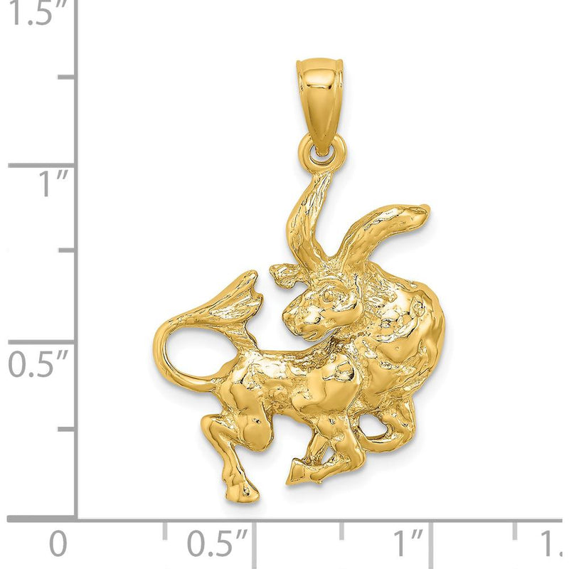 14K Yellow Gold 3D Taurus Zodiac Charm Pendant with Textured Finish - 27.65mm Length by Oro Pregiato