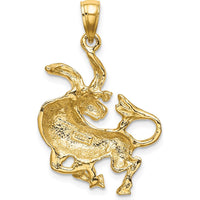 14K Yellow Gold 3D Taurus Zodiac Charm Pendant with Textured Finish - 27.65mm Length by Oro Pregiato