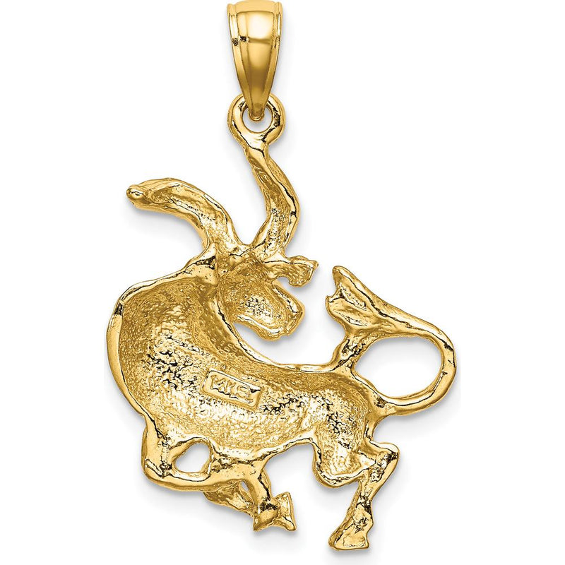 14K Yellow Gold 3D Taurus Zodiac Charm Pendant with Textured Finish - 27.65mm Length by Oro Pregiato