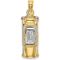 14K Yellow Gold 3D Taxi Pendant with Moveable Tires and Rhodium Accents by Oro Pregiato