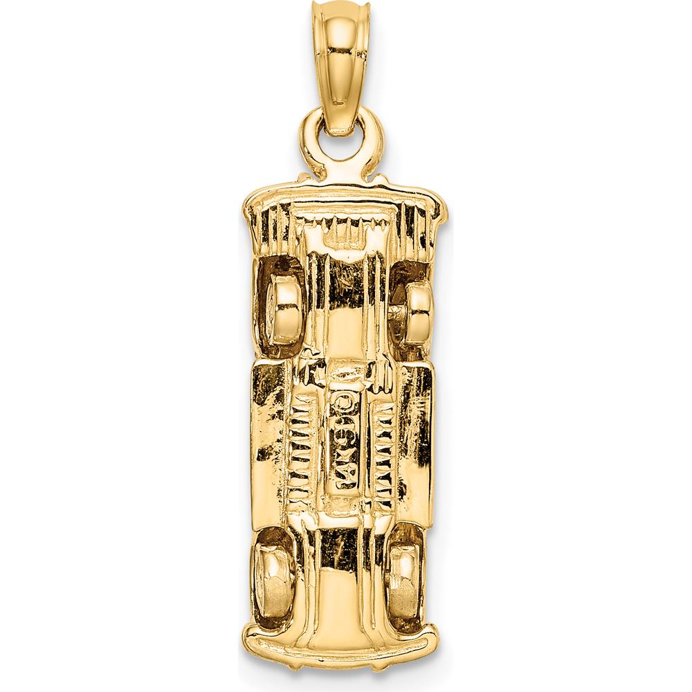 14K Yellow Gold 3D Taxi Pendant with Moveable Tires and Rhodium Accents by Oro Pregiato