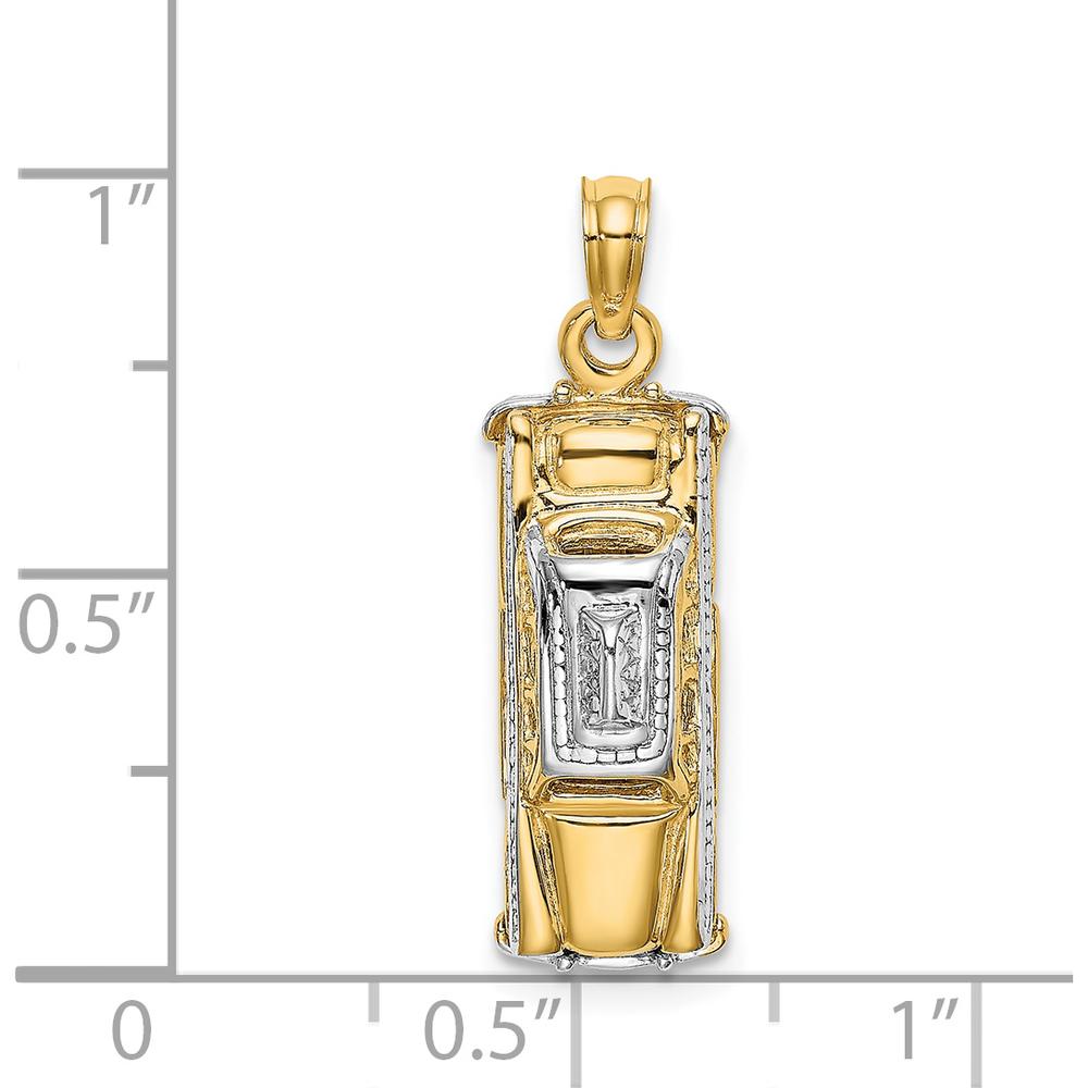14K Yellow Gold 3D Taxi Pendant with Moveable Tires and Rhodium Accents by Oro Pregiato