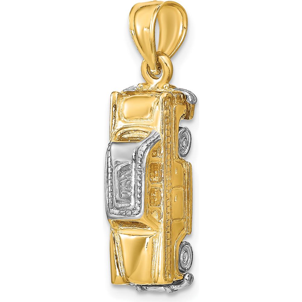 14K Yellow Gold 3D Taxi Pendant with Moveable Tires and Rhodium Accents by Oro Pregiato