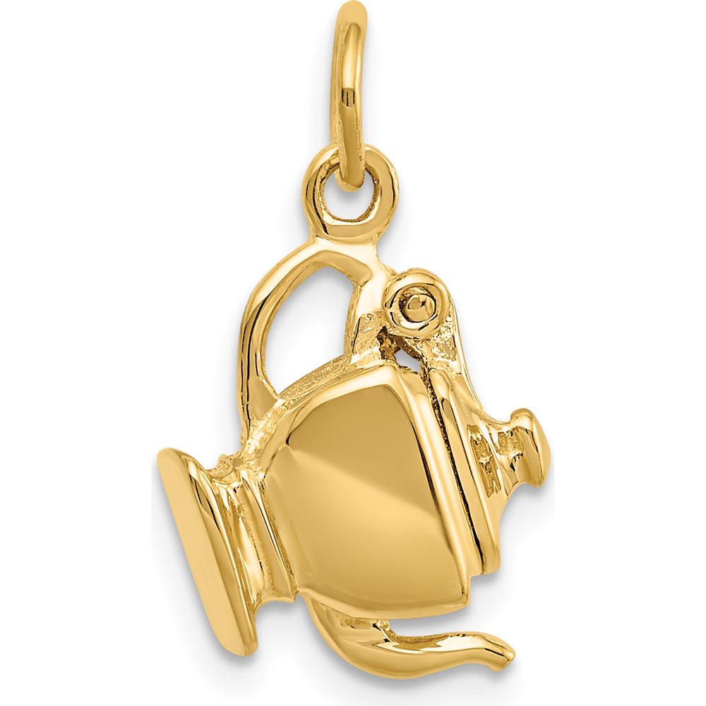 14K Yellow Gold 3D Tea Pot Lid Opens Charm - Polished Finish