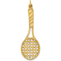 14K Yellow Gold 3D Tennis Racquet Pendant with Polished Textured Finish - 46mm x 15mm