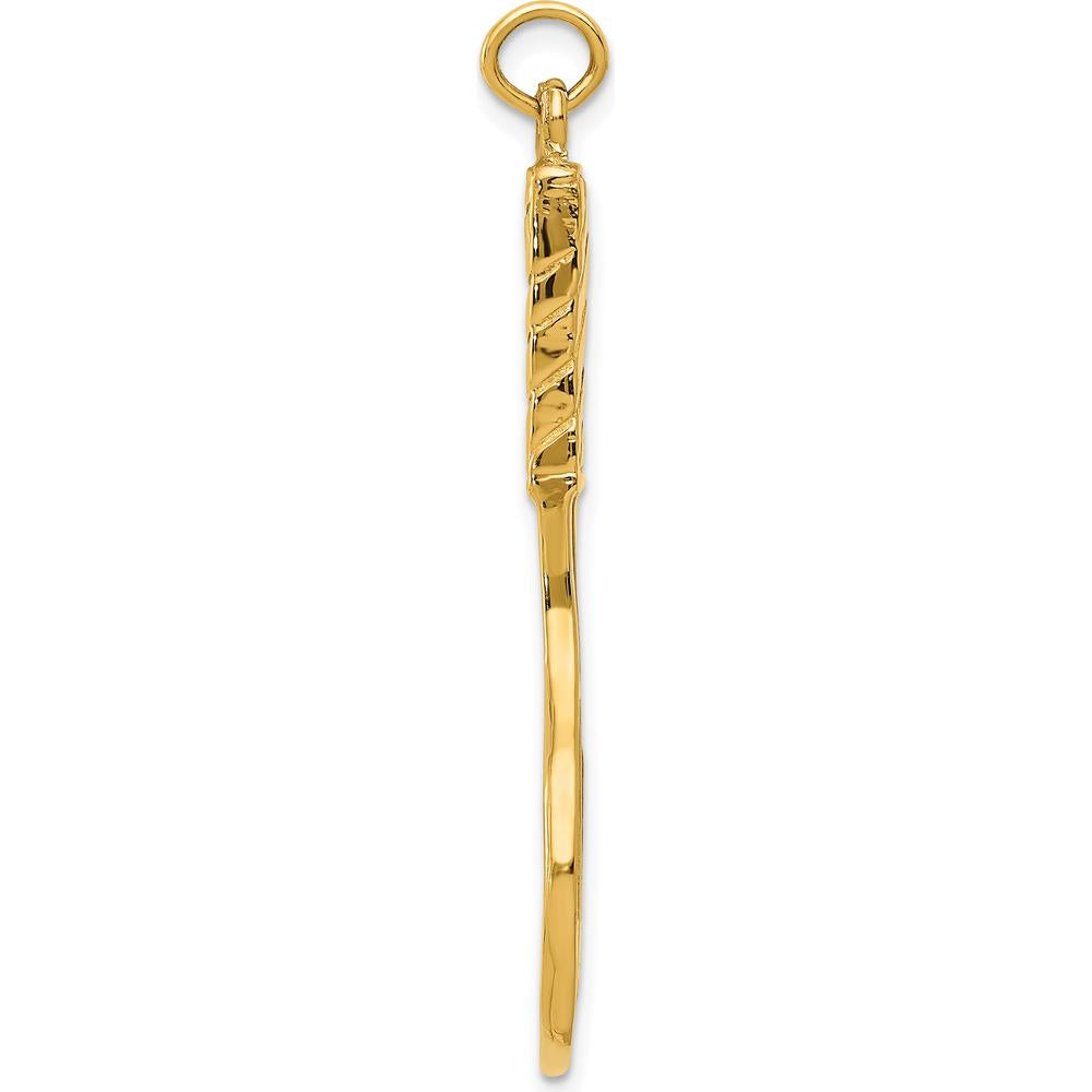 14K Yellow Gold 3D Tennis Racquet Pendant with Polished Textured Finish - 46mm x 15mm