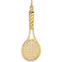 14K Yellow Gold 3D Tennis Racquet Pendant with Polished Textured Finish - 46mm x 15mm