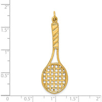 14K Yellow Gold 3D Tennis Racquet Pendant with Polished Textured Finish - 46mm x 15mm