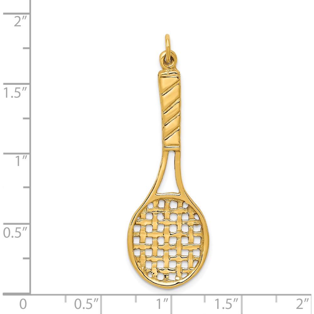 14K Yellow Gold 3D Tennis Racquet Pendant with Polished Textured Finish - 46mm x 15mm