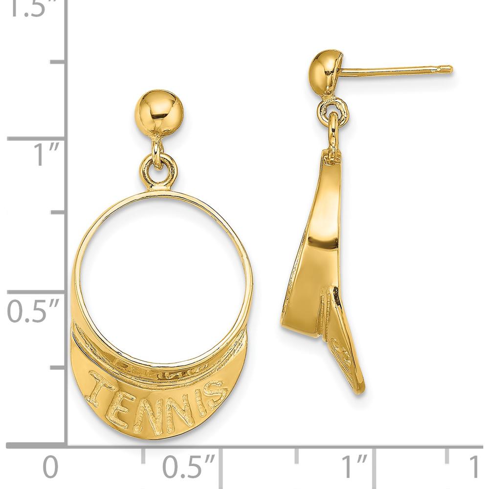 14K Yellow Gold 3D Tennis Visor Dangle Post Earrings by 0