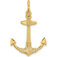 14K Yellow Gold 3D Textured Anchor Charm - Nautical Symbol Pendant by Oro Pregiato