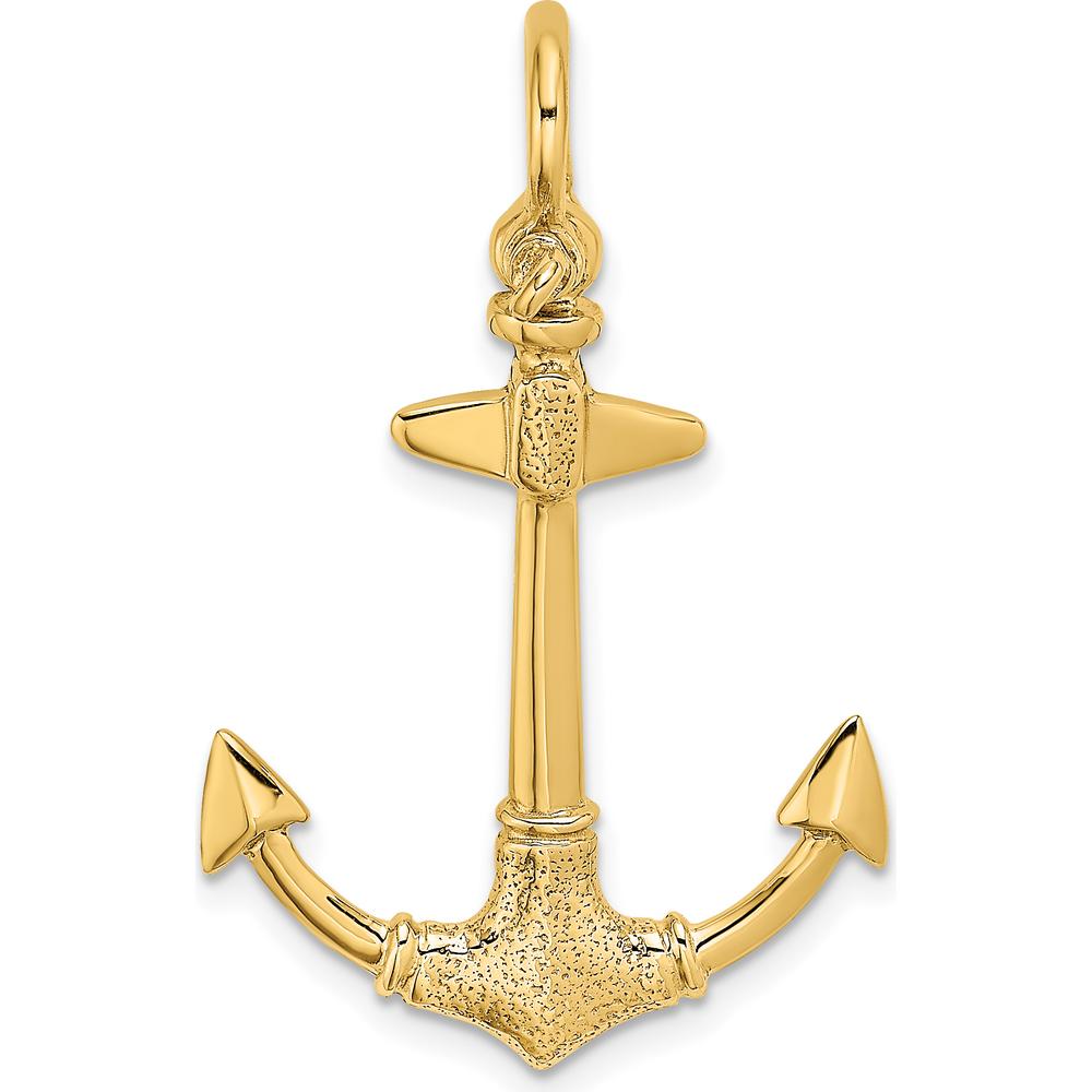 14K Yellow Gold 3D Textured Anchor Charm - Nautical Symbol Pendant by Oro Pregiato