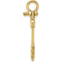 14K Yellow Gold 3D Textured Anchor Charm - Nautical Symbol Pendant by Oro Pregiato