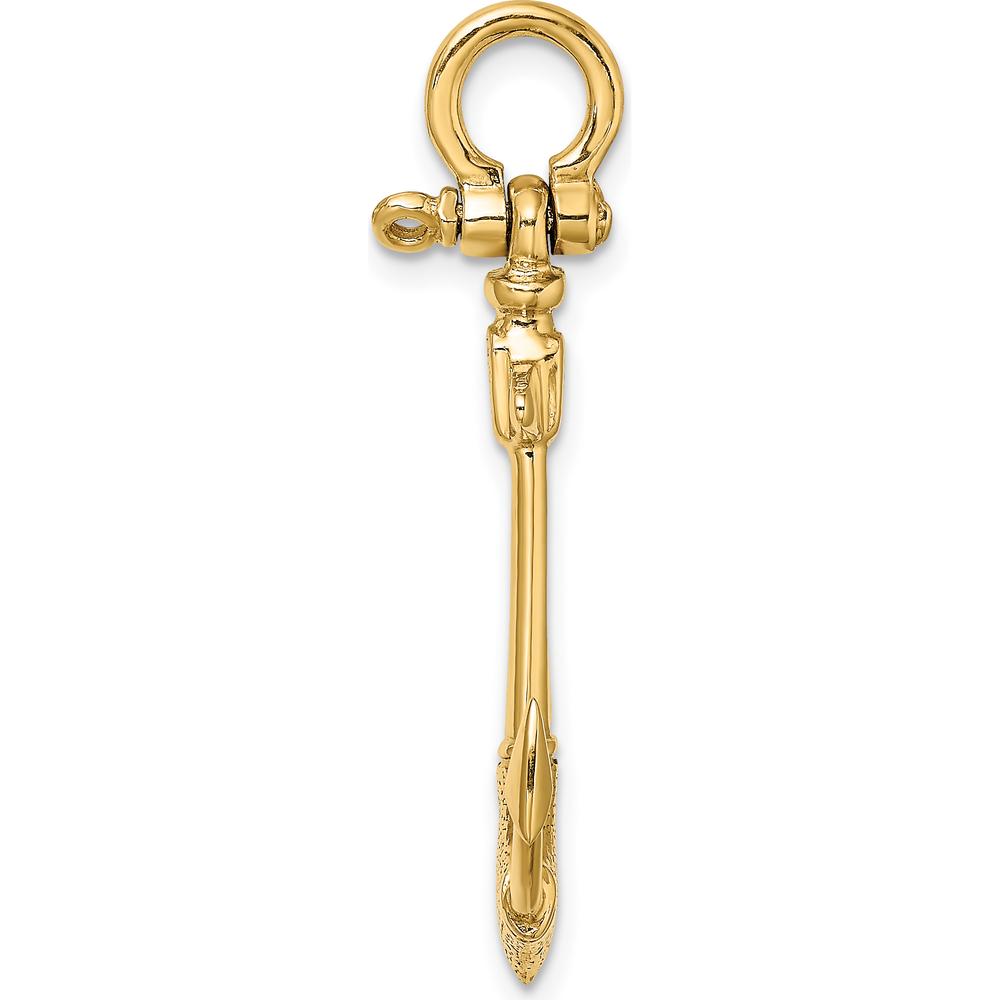 14K Yellow Gold 3D Textured Anchor Charm - Nautical Symbol Pendant by Oro Pregiato