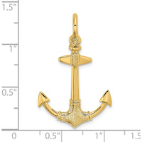 14K Yellow Gold 3D Textured Anchor Charm - Nautical Symbol Pendant by Oro Pregiato