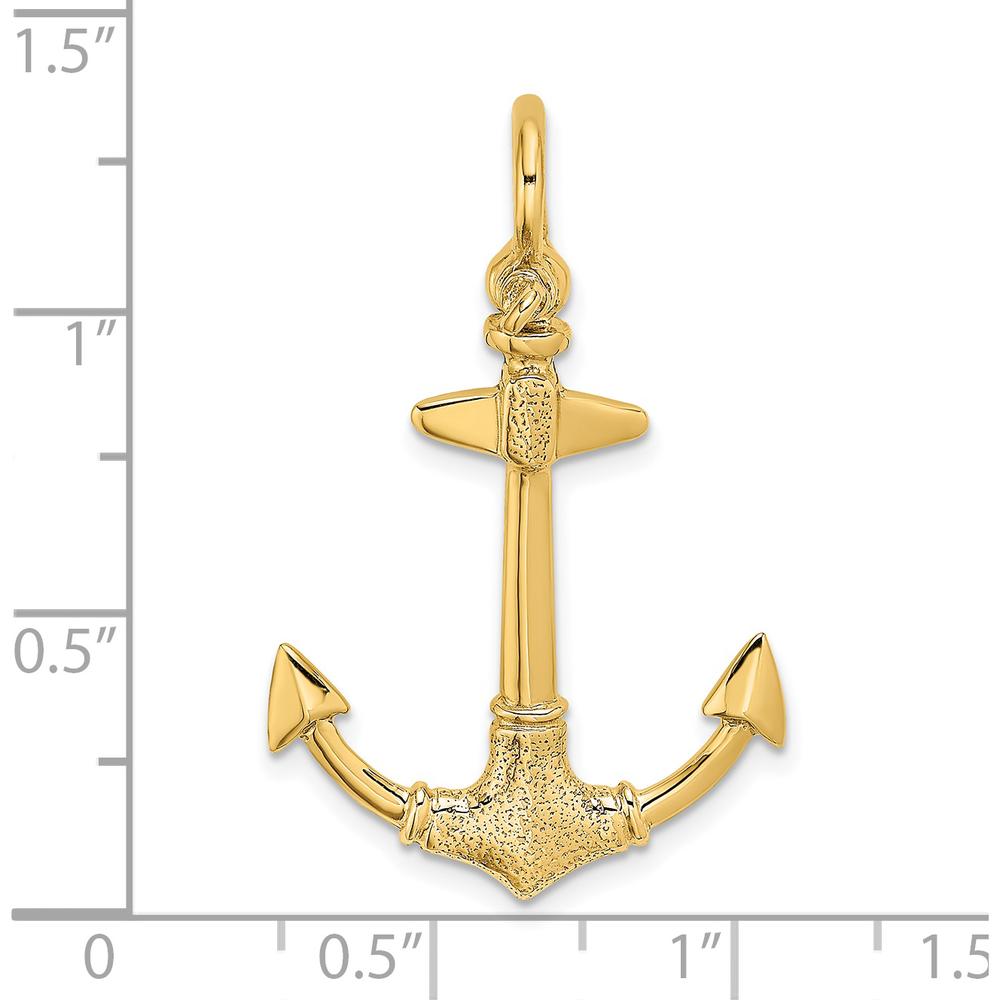 14K Yellow Gold 3D Textured Anchor Charm - Nautical Symbol Pendant by Oro Pregiato