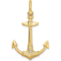 14K Yellow Gold 3D Textured Anchor Charm - Nautical Symbol Pendant by Oro Pregiato