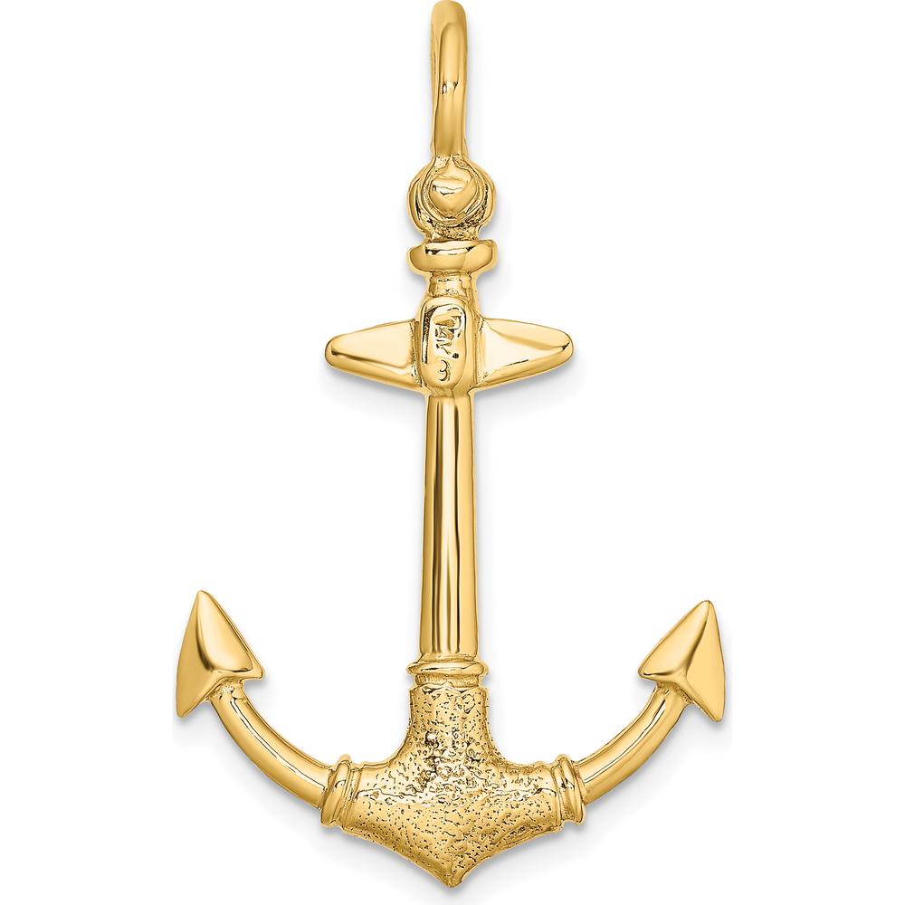 14K Yellow Gold 3D Textured Anchor Charm - Nautical Symbol Pendant by Oro Pregiato