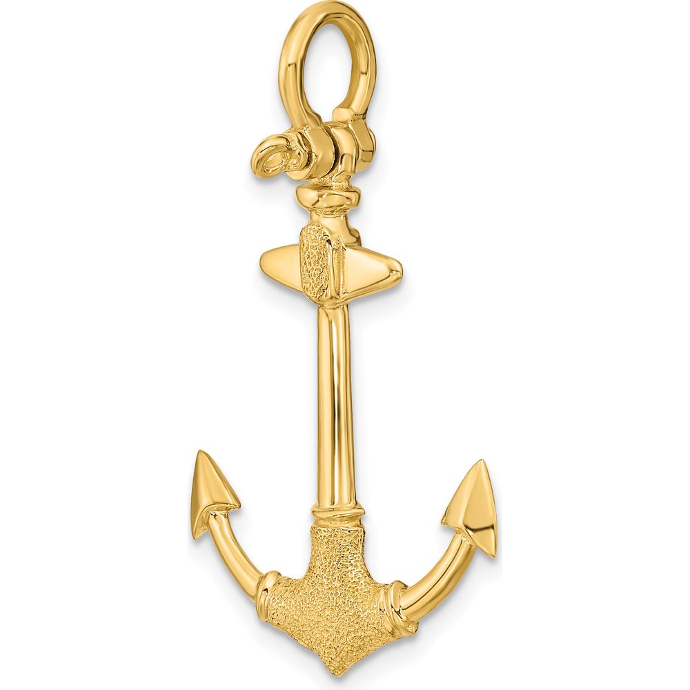 14K Yellow Gold 3D Textured Anchor Charm - Nautical Symbol Pendant by Oro Pregiato