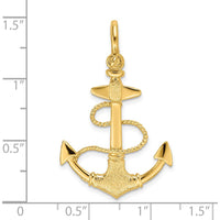14K Yellow Gold 3D Textured Anchor Pendant with Rope and Shackle Bail by Oro Pregiato