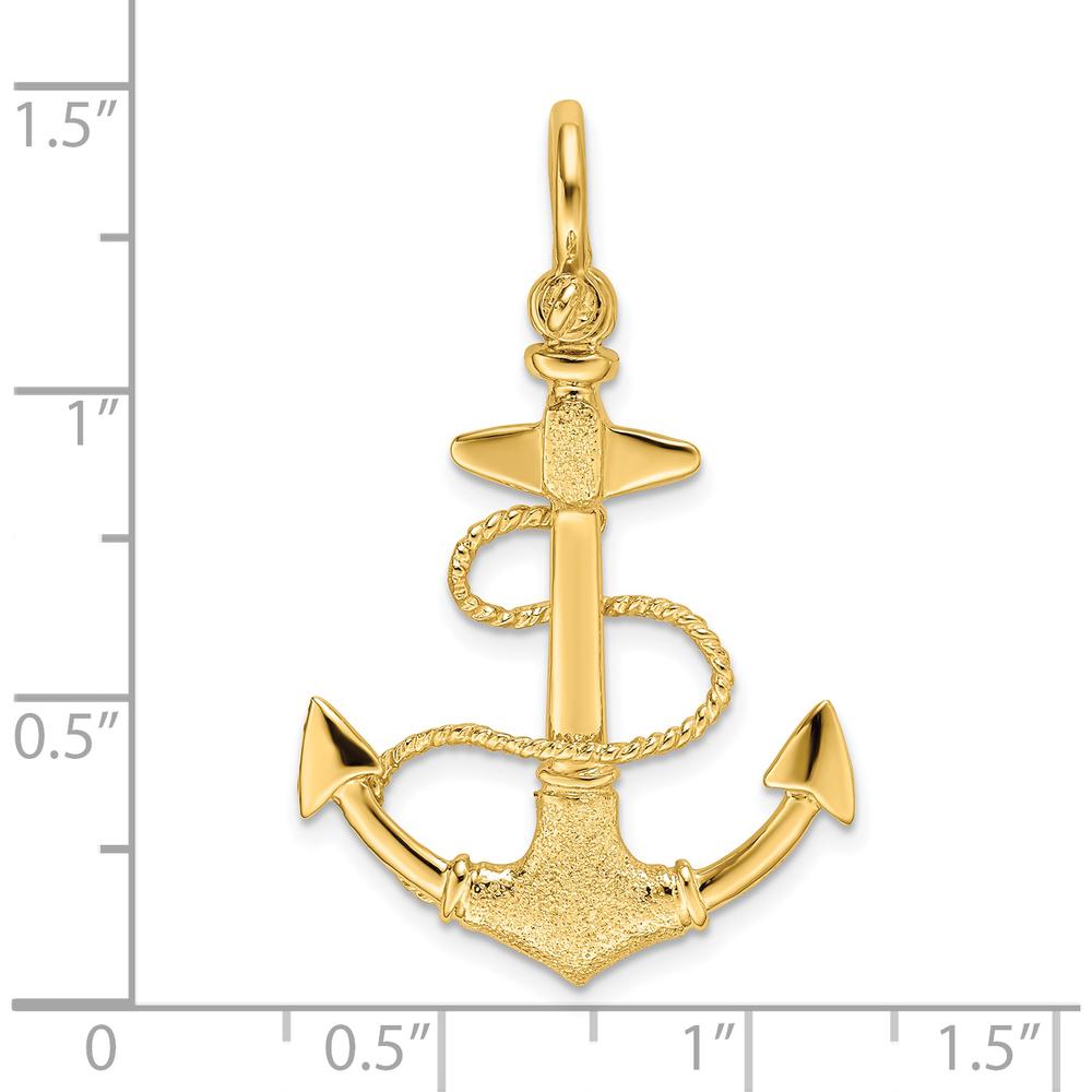 14K Yellow Gold 3D Textured Anchor Pendant with Rope and Shackle Bail by Oro Pregiato