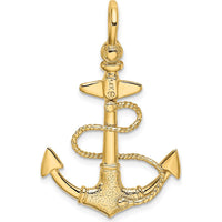 14K Yellow Gold 3D Textured Anchor Pendant with Rope and Shackle Bail by Oro Pregiato