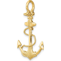 14K Yellow Gold 3D Textured Anchor Pendant with Rope and Shackle Bail by Oro Pregiato