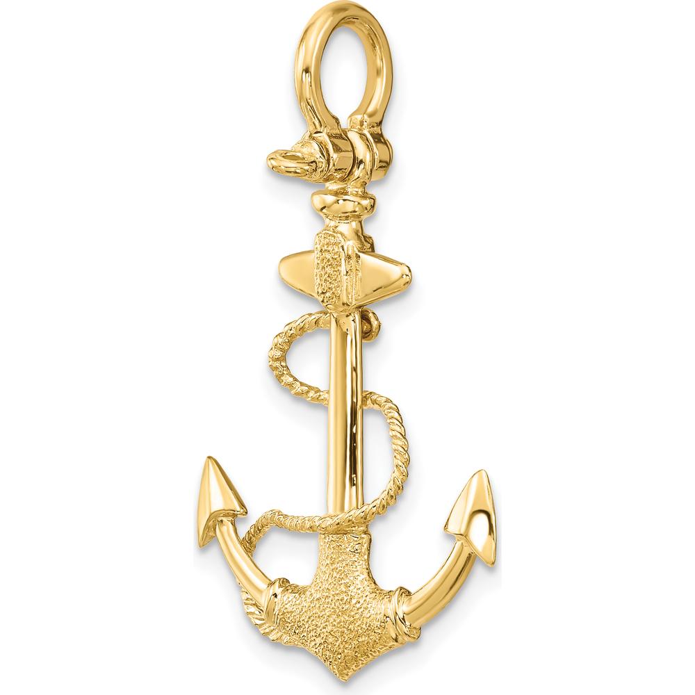 14K Yellow Gold 3D Textured Anchor Pendant with Rope and Shackle Bail by Oro Pregiato