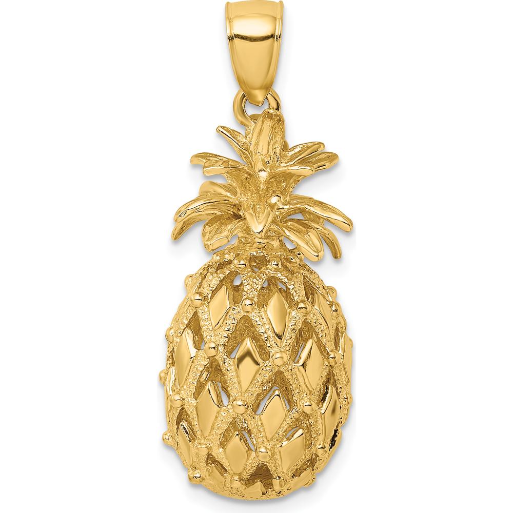 14K Yellow Gold 3D Textured and Polished Pineapple Charm - 27.8mm Length by Oro Pregiato