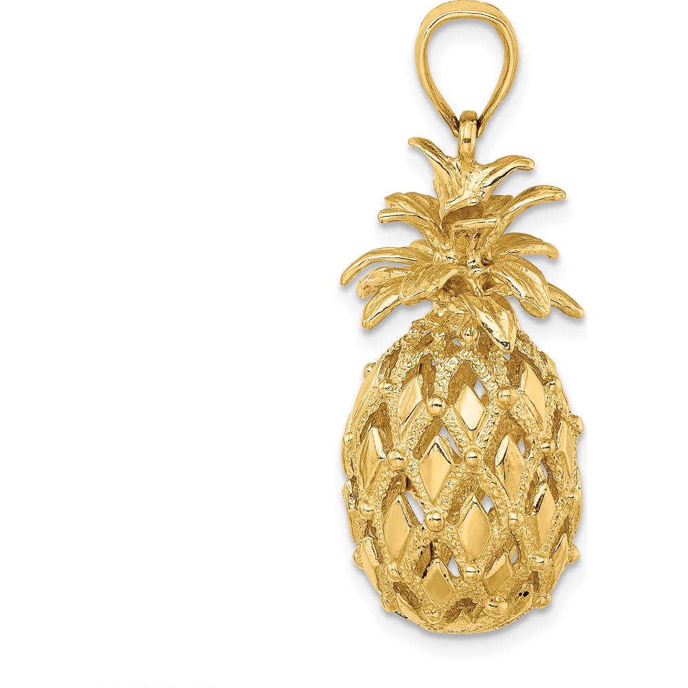 14K Yellow Gold 3D Textured and Polished Pineapple Charm - 27.8mm Length by Oro Pregiato