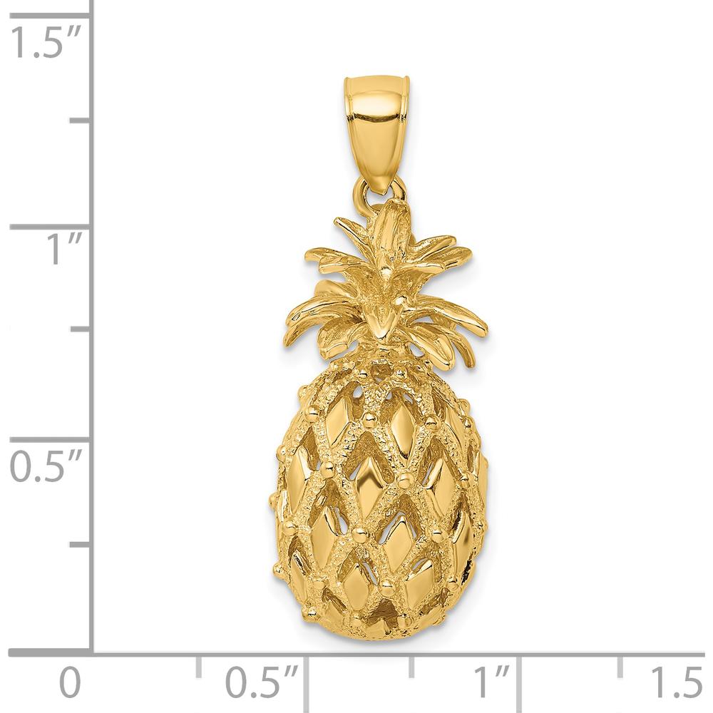 14K Yellow Gold 3D Textured and Polished Pineapple Charm - 27.8mm Length by Oro Pregiato