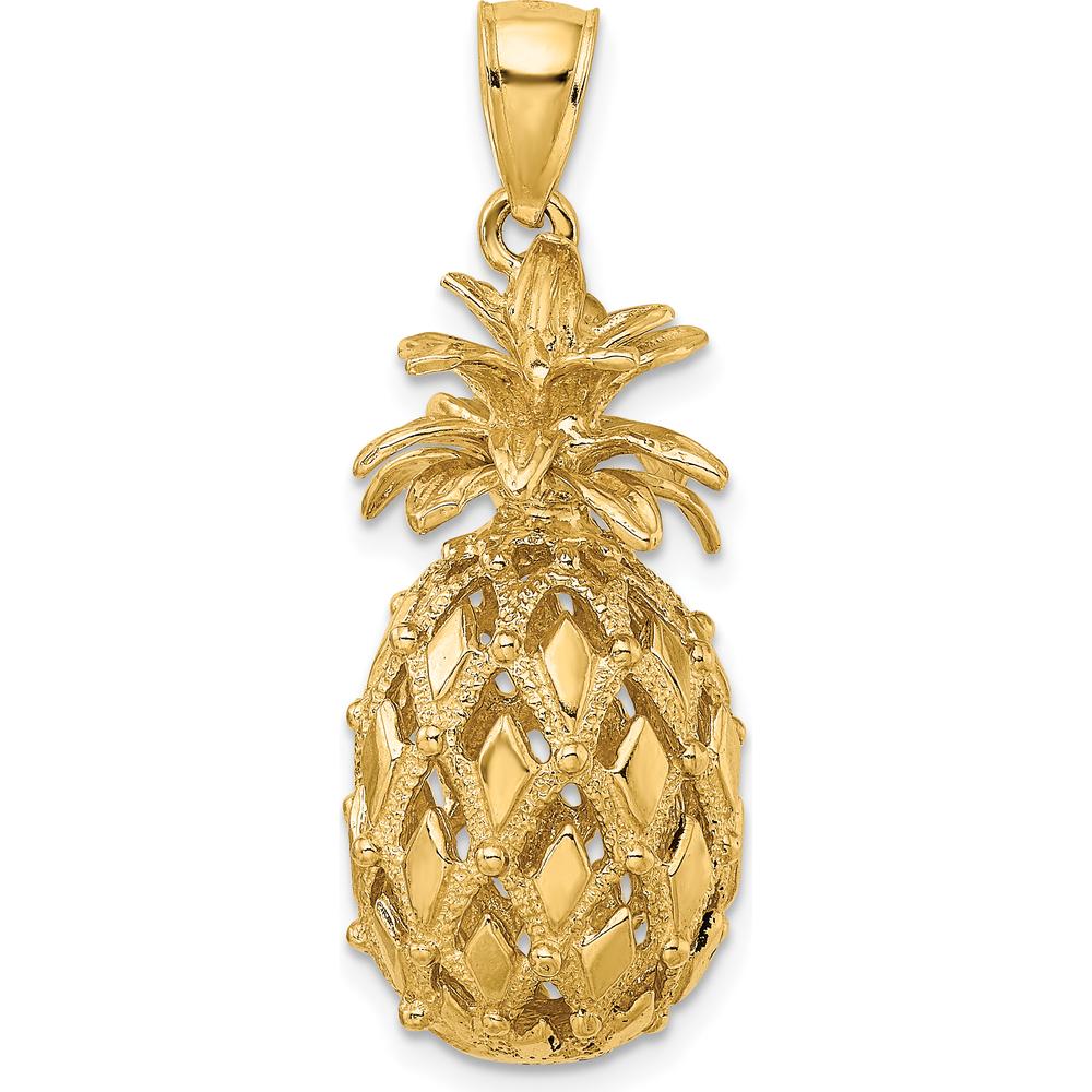 14K Yellow Gold 3D Textured and Polished Pineapple Charm - 27.8mm Length by Oro Pregiato