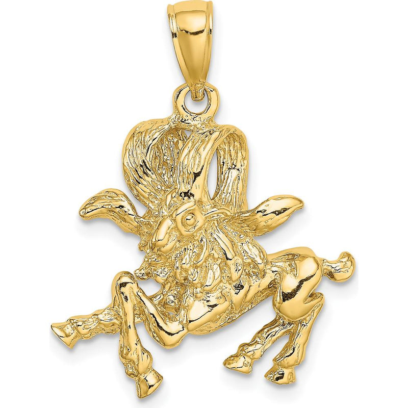 14K Yellow Gold 3D Textured Aries Zodiac Charm Pendant - 27.7mm Length by Oro Pregiato