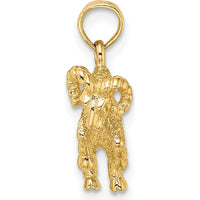 14K Yellow Gold 3D Textured Aries Zodiac Pendant Charm - Celestial Symbol of Strength by Oro Pregiato