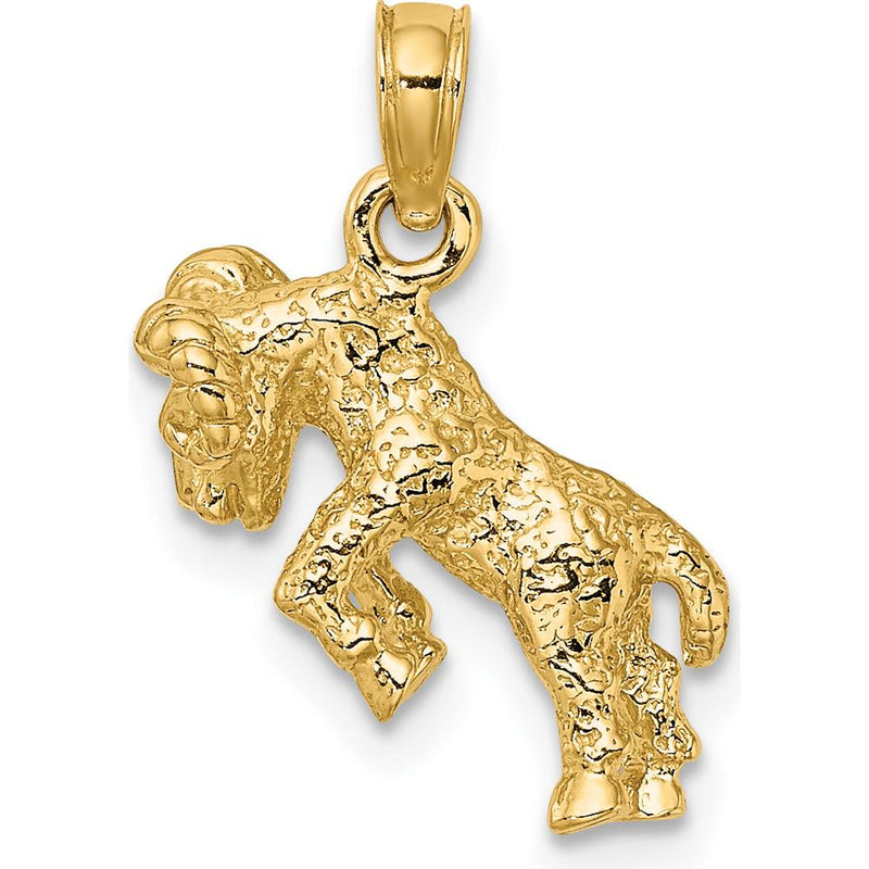 14K Yellow Gold 3D Textured Aries Zodiac Pendant Charm - Celestial Symbol of Strength by Oro Pregiato