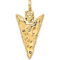 14K Yellow Gold 3D Textured Arrowhead Charm Pendant - Polished Finish