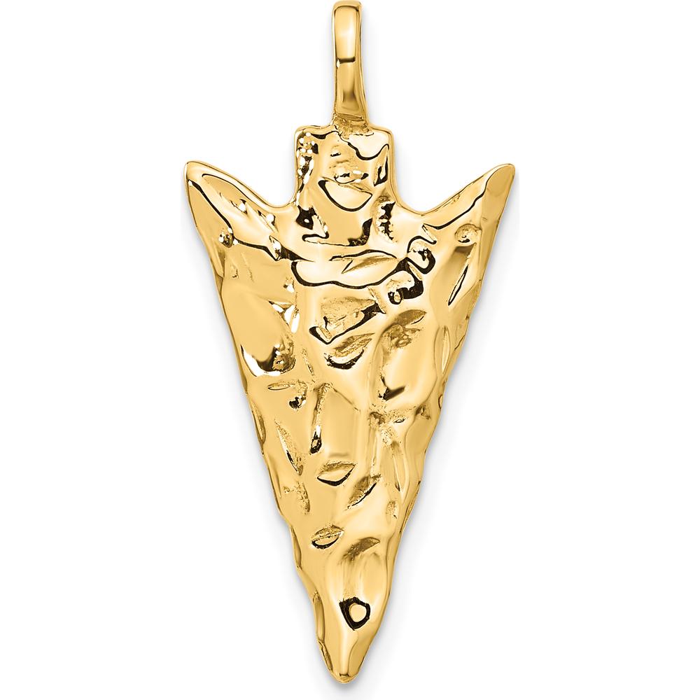 14K Yellow Gold 3D Textured Arrowhead Charm Pendant - Polished Finish