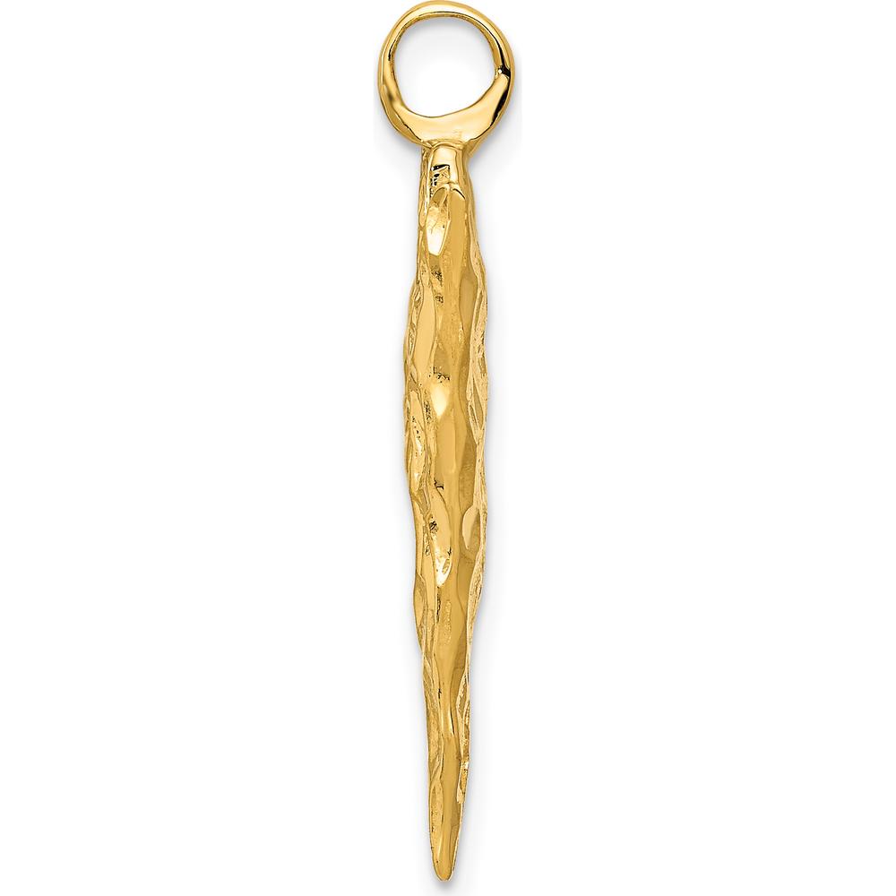14K Yellow Gold 3D Textured Arrowhead Charm Pendant - Polished Finish