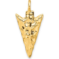 14K Yellow Gold 3D Textured Arrowhead Charm Pendant - Polished Finish
