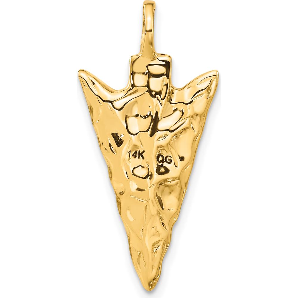 14K Yellow Gold 3D Textured Arrowhead Charm Pendant - Polished Finish