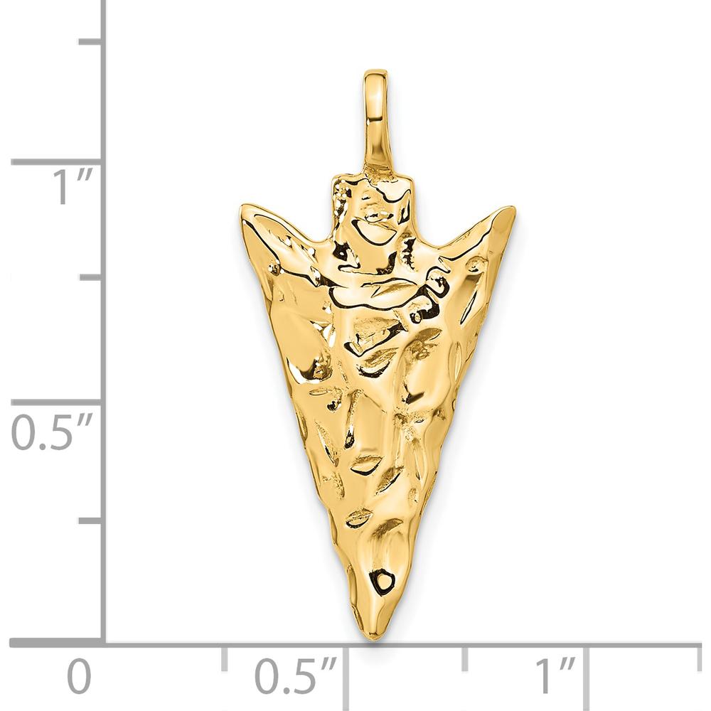 14K Yellow Gold 3D Textured Arrowhead Charm Pendant - Polished Finish