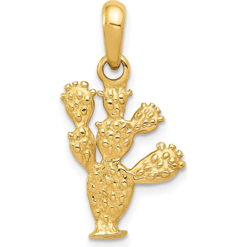14K Yellow Gold 3D Textured Cactus Pendant Necklace Charm - 26mm Length by Oro Pregiato
