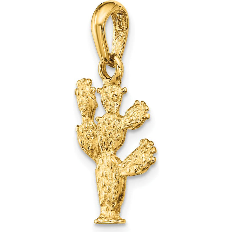 14K Yellow Gold 3D Textured Cactus Pendant Necklace Charm - 26mm Length by Oro Pregiato